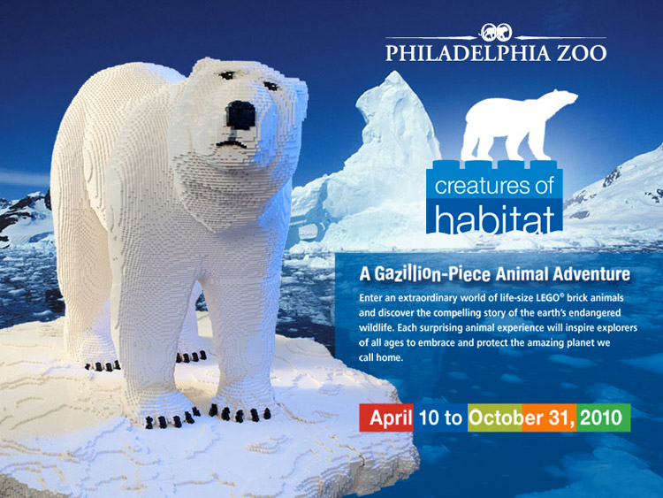 LEGO, Creatures of Habitat at The Philadelphia Zoo.  LEGO polar bear by Sean Kenney