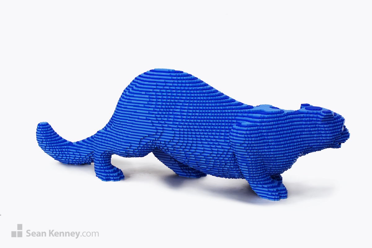 Art with LEGO bricks - Striped blue Snow Leopard