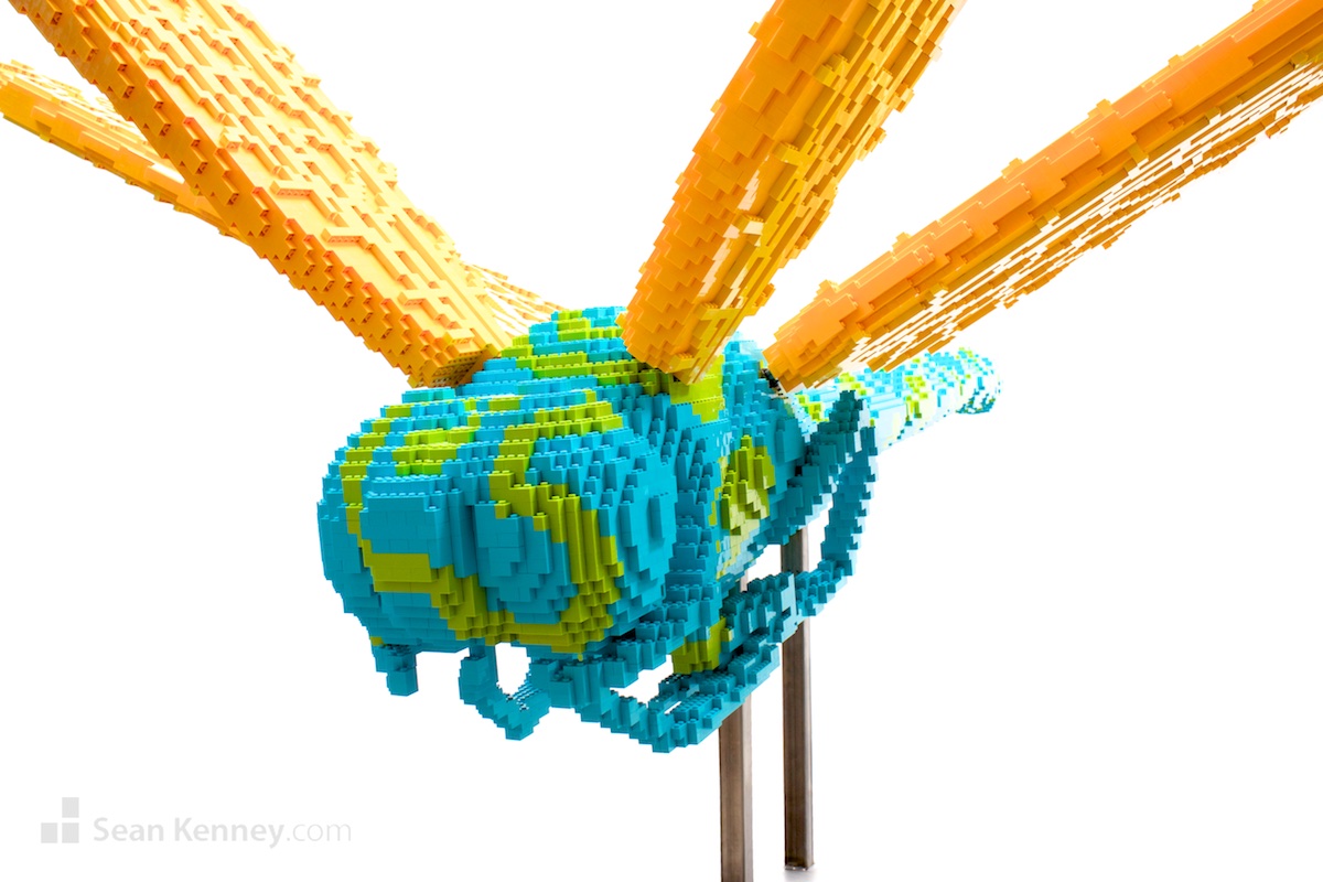 Art with LEGO bricks - Golden blue POP dragonfly