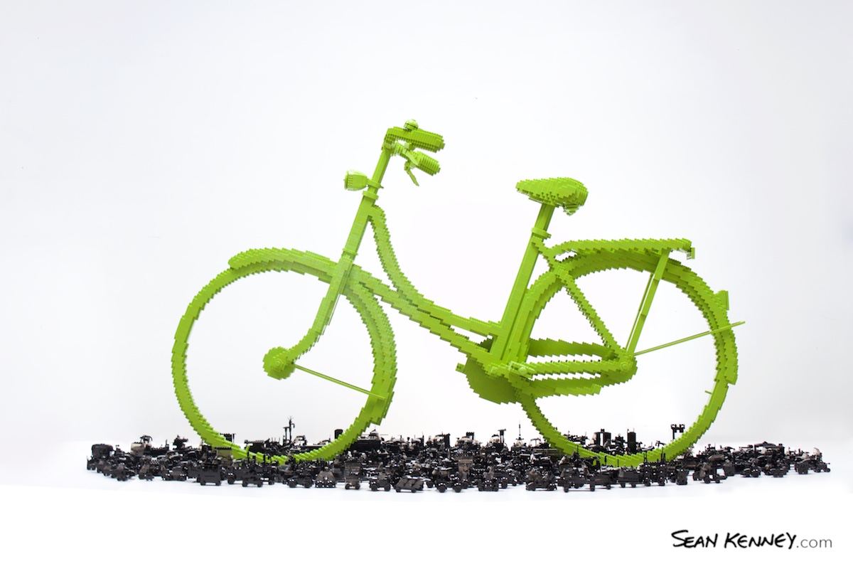 LEGO sculpture - Bicycle Triumphs Traffic (2020)
