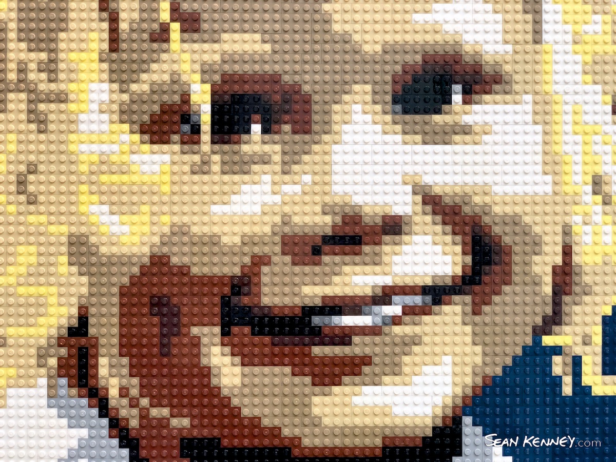 your photo made from real LEGO bricks - Child with curly blonde hair
