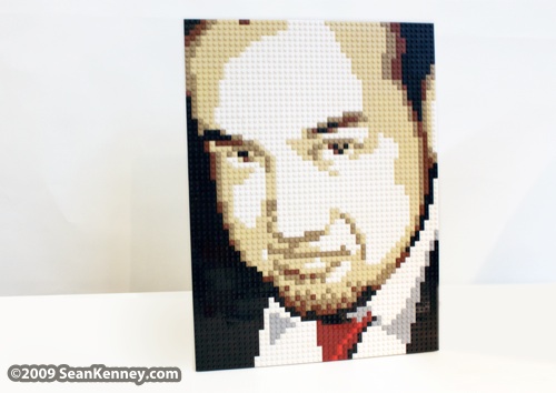 pop art LEGO portrait painting by artist Sean Kenney