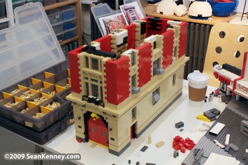 Ghostbusters Firehouse Ladder 18 built with LEGO bricks by Sean Kenney