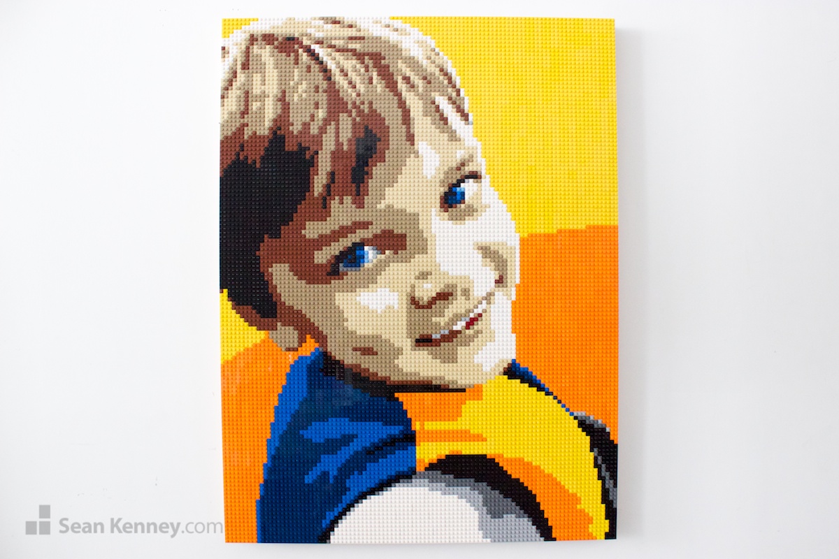 Boy-with-vest LEGO art by Sean Kenney