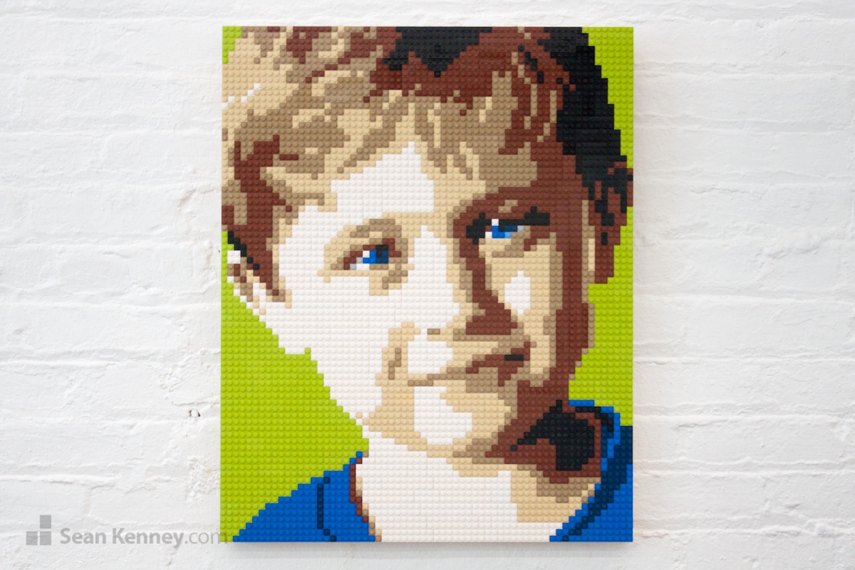 Blue-eyed-boy LEGO art by Sean Kenney