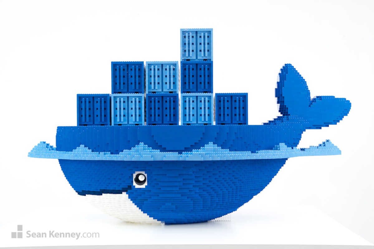 Docker-logo LEGO art by Sean Kenney