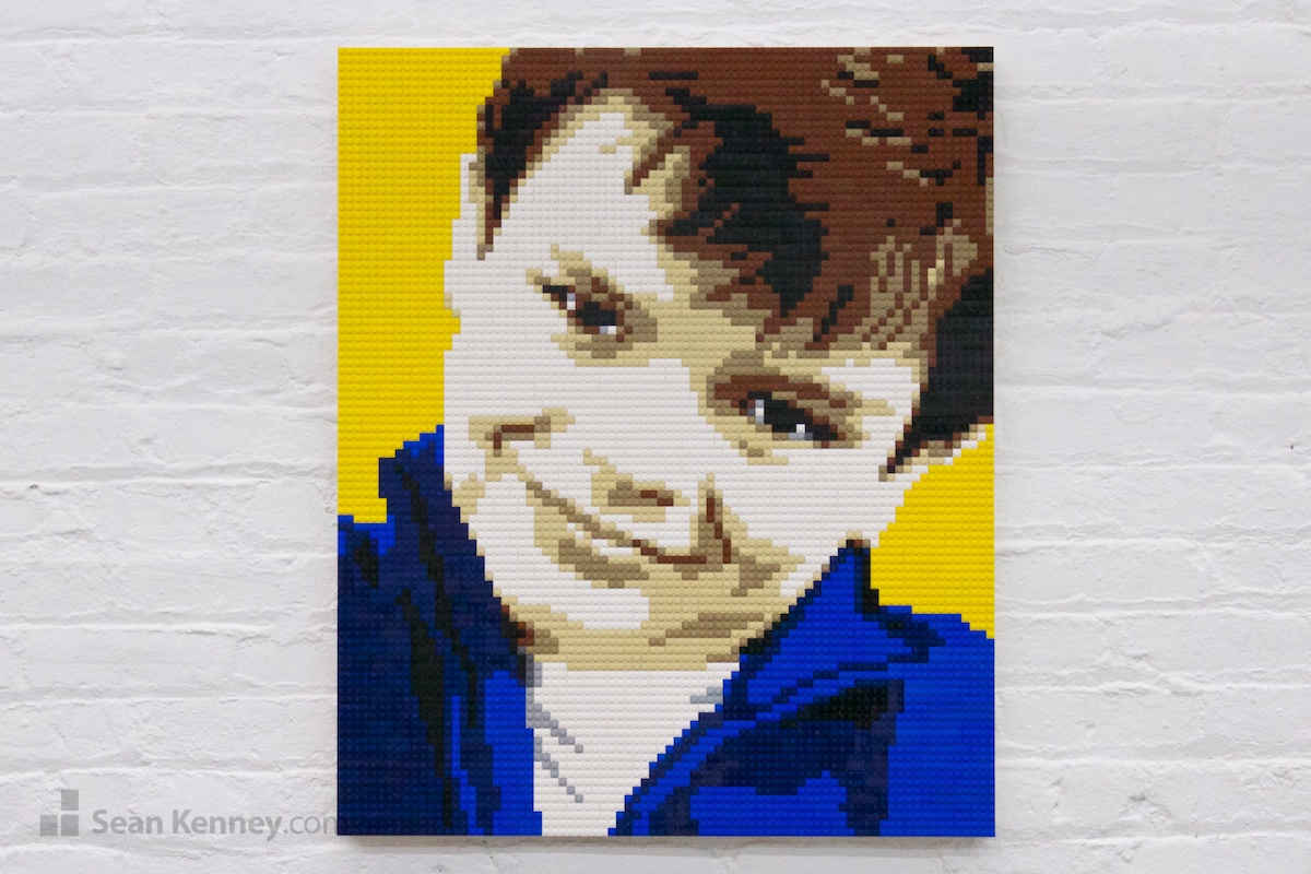 Boy-in-blue-shirt LEGO art by Sean Kenney