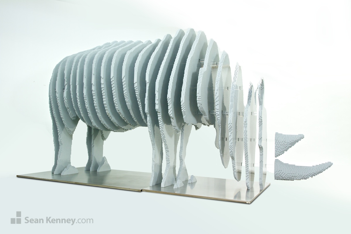 Disappearing-rhino LEGO art by Sean Kenney