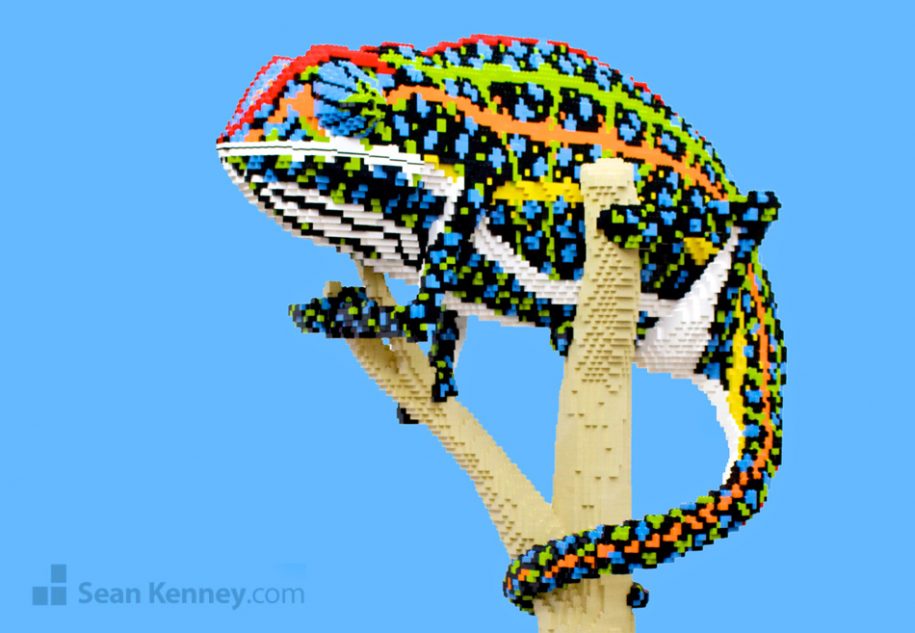 Jeweled-chameleon LEGO art by Sean Kenney
