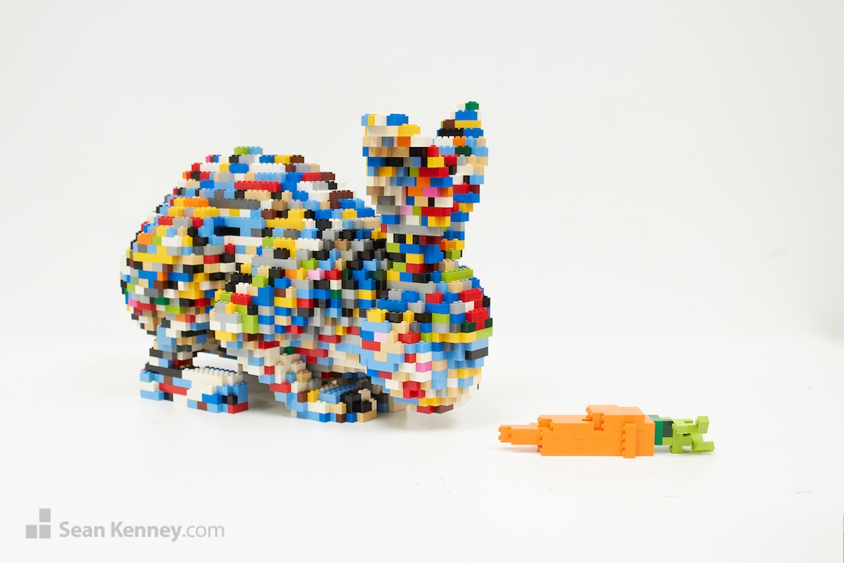 Rainbow-bunny LEGO art by Sean Kenney