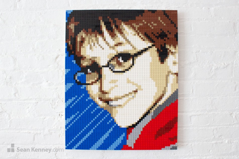 Young-man-with-glasses LEGO art by Sean Kenney