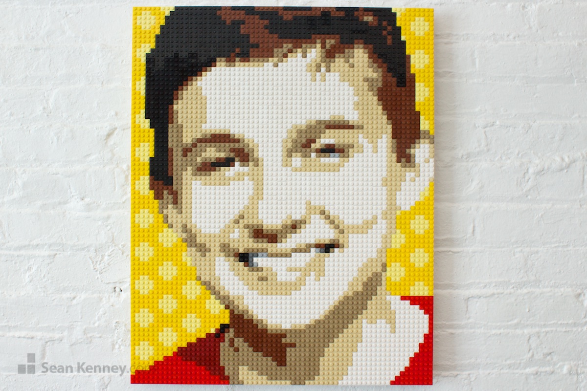 Boy-in-red-shirt LEGO art by Sean Kenney
