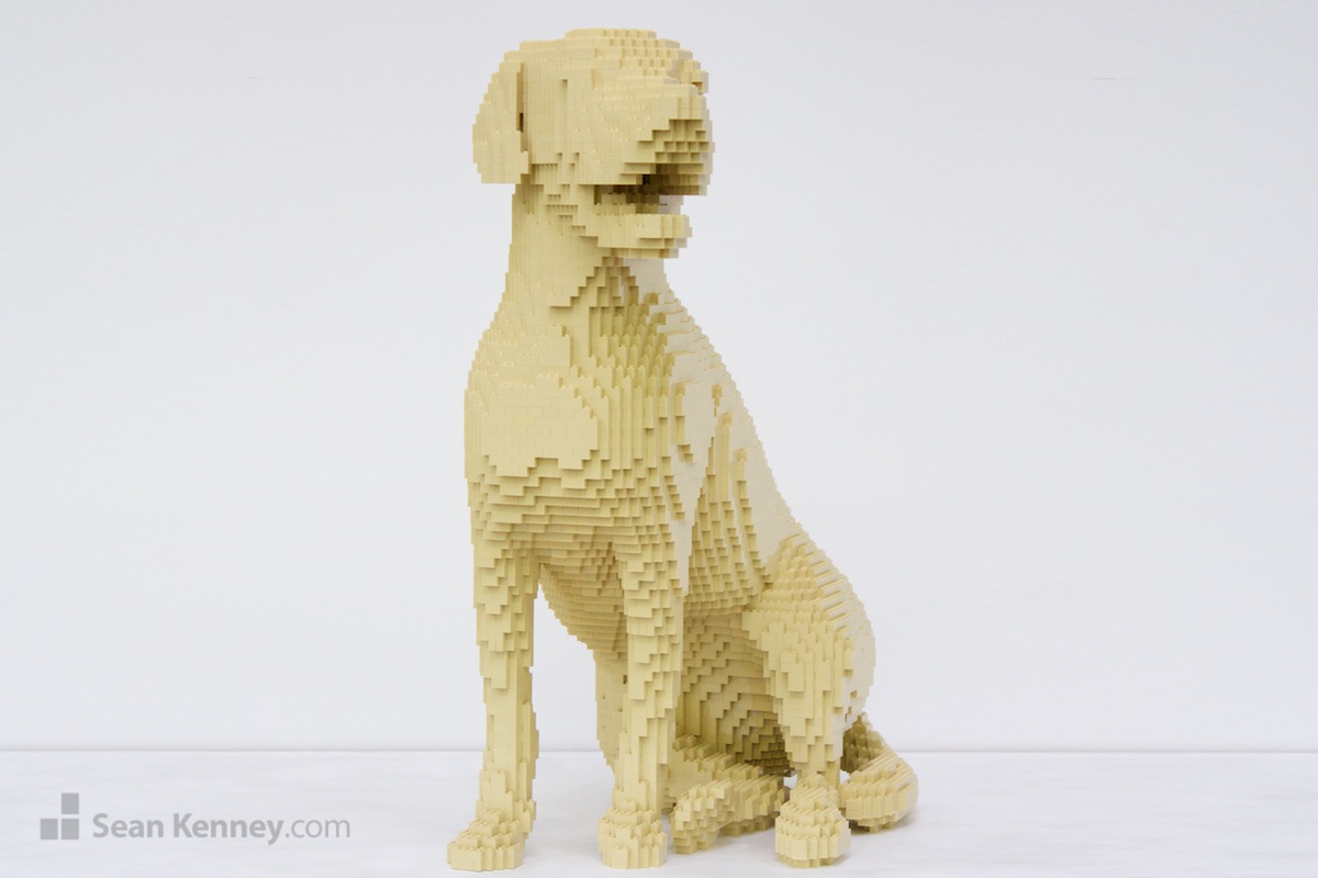 Monochrome-dog LEGO art by Sean Kenney
