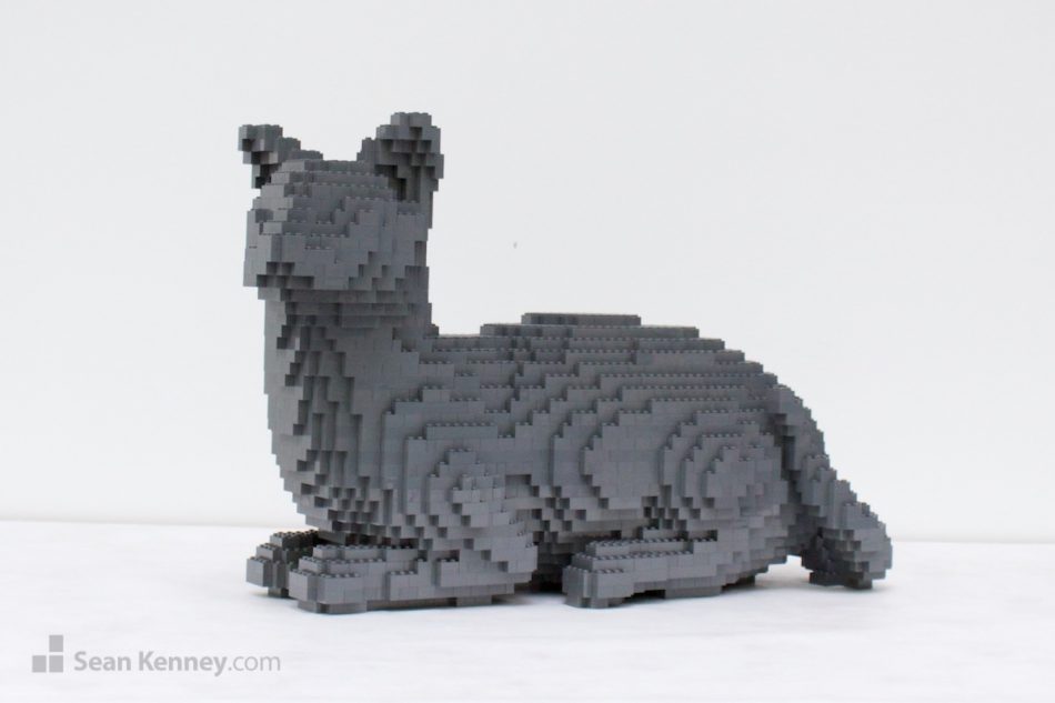 Monochrome-cat LEGO art by Sean Kenney