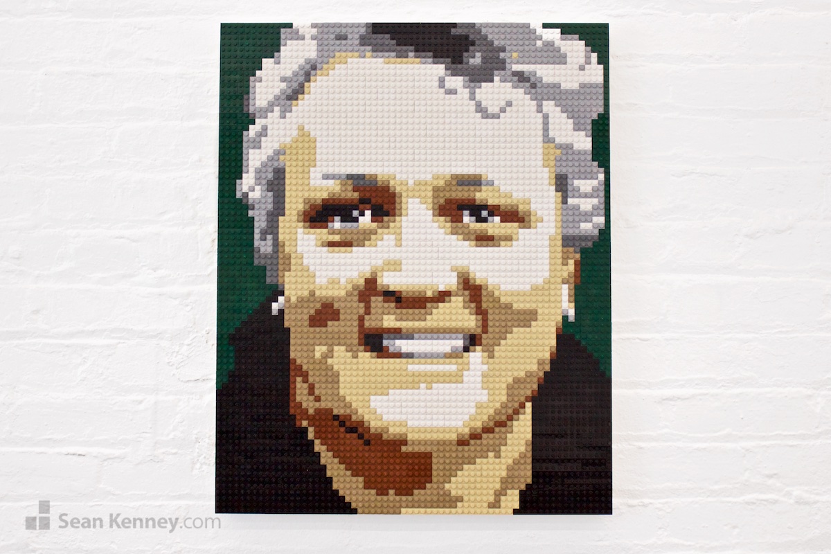 Curly-haired-woman LEGO art by Sean Kenney