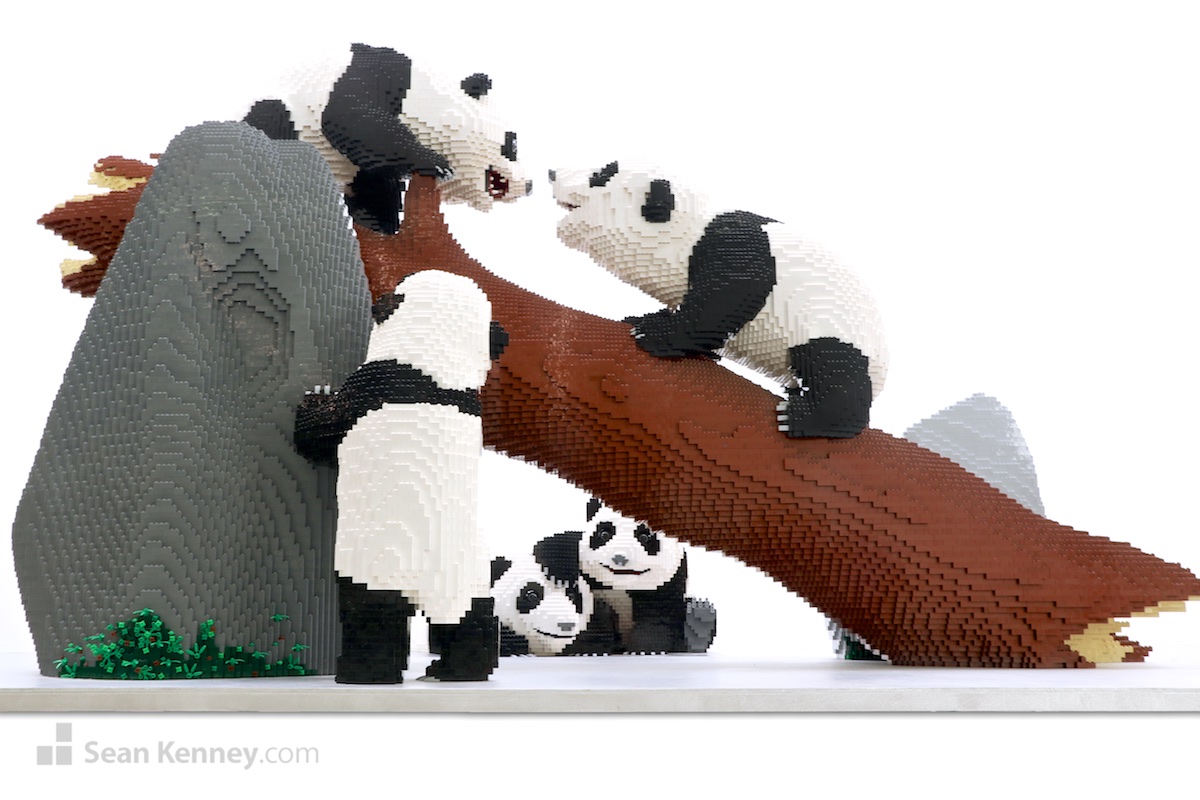Baby-pandas-playing LEGO art by Sean Kenney