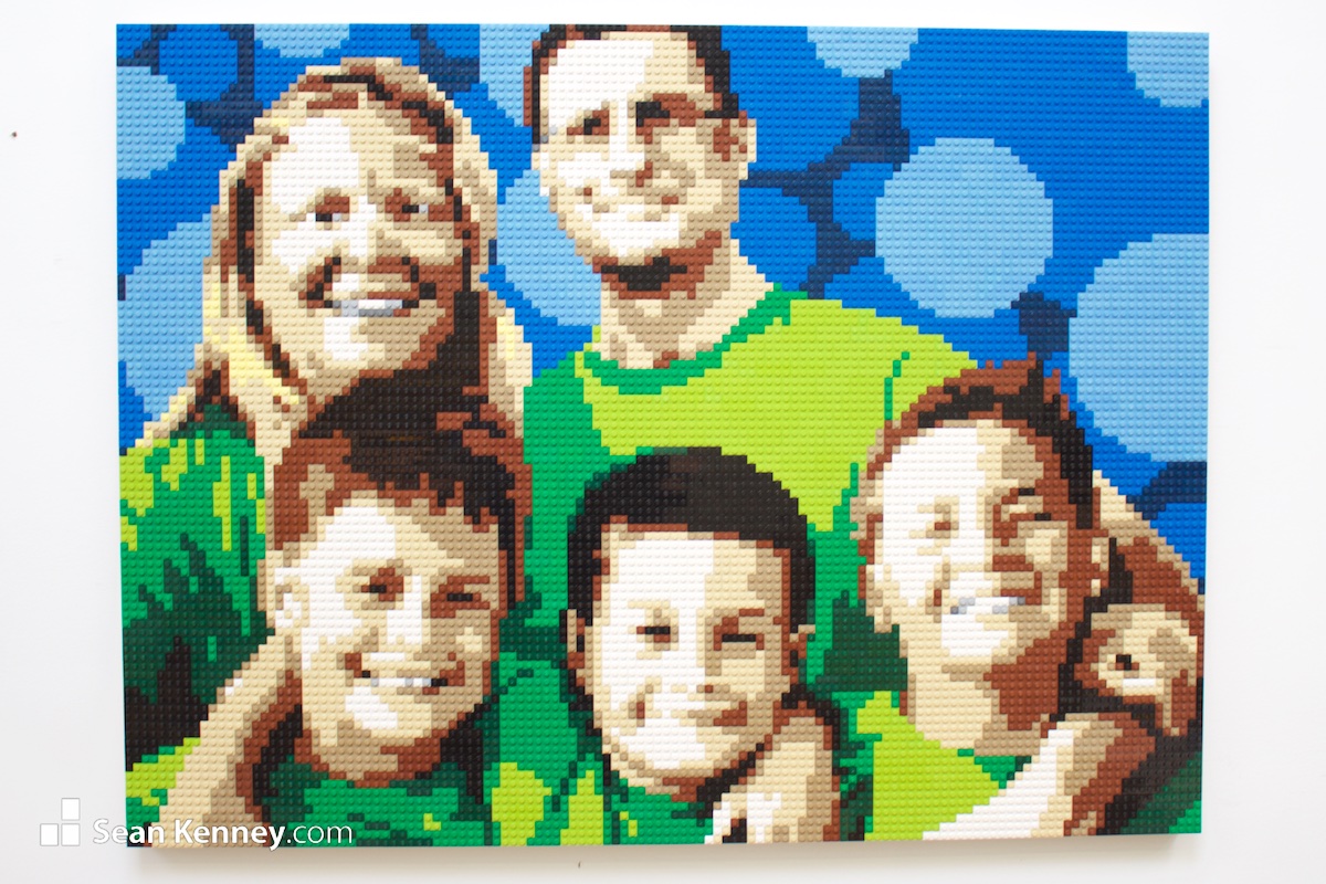 Green-family-portrait LEGO art by Sean Kenney