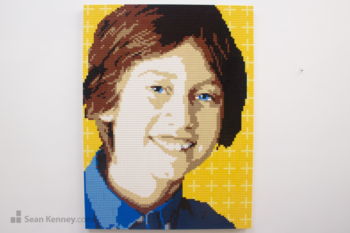 Young-man-on-yellow LEGO art by Sean Kenney
