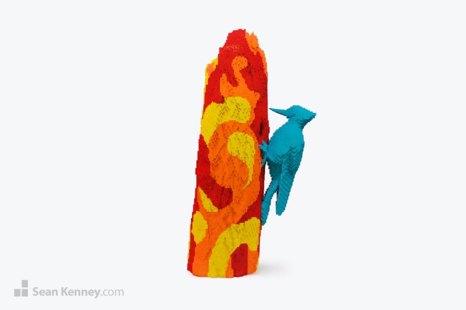 Lava-lamp-woodpecker LEGO art by Sean Kenney