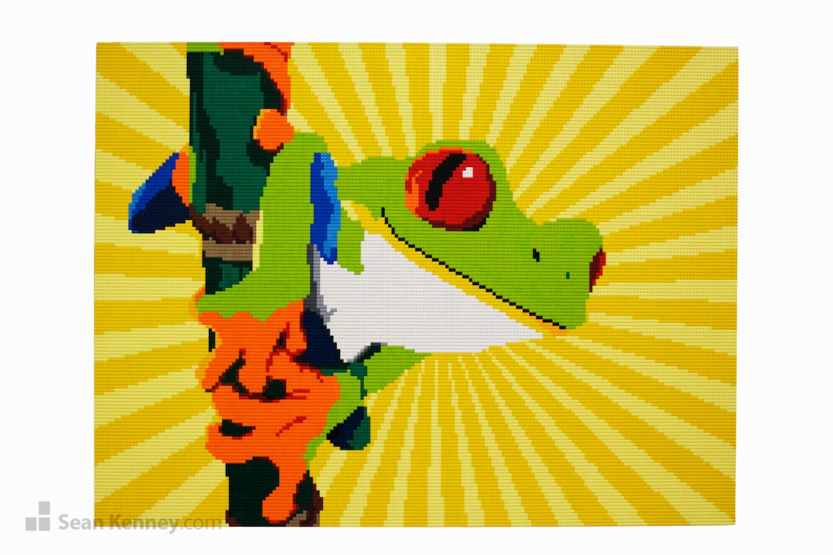 Tree-frog-mural LEGO art by Sean Kenney