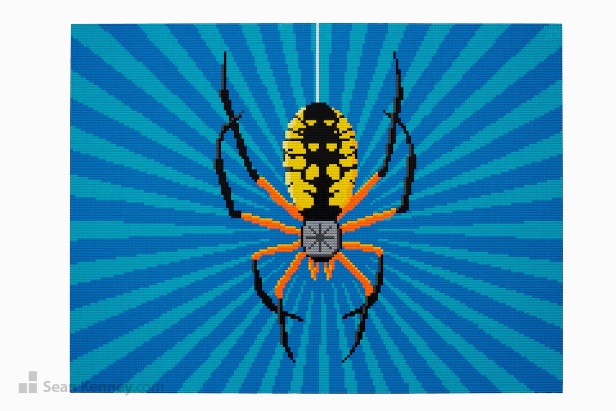 Spider-mural LEGO art by Sean Kenney
