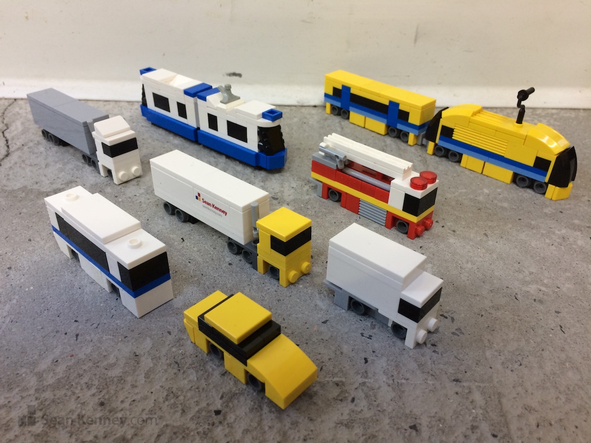 Tiny-trucks-trains-and-cars LEGO art by Sean Kenney