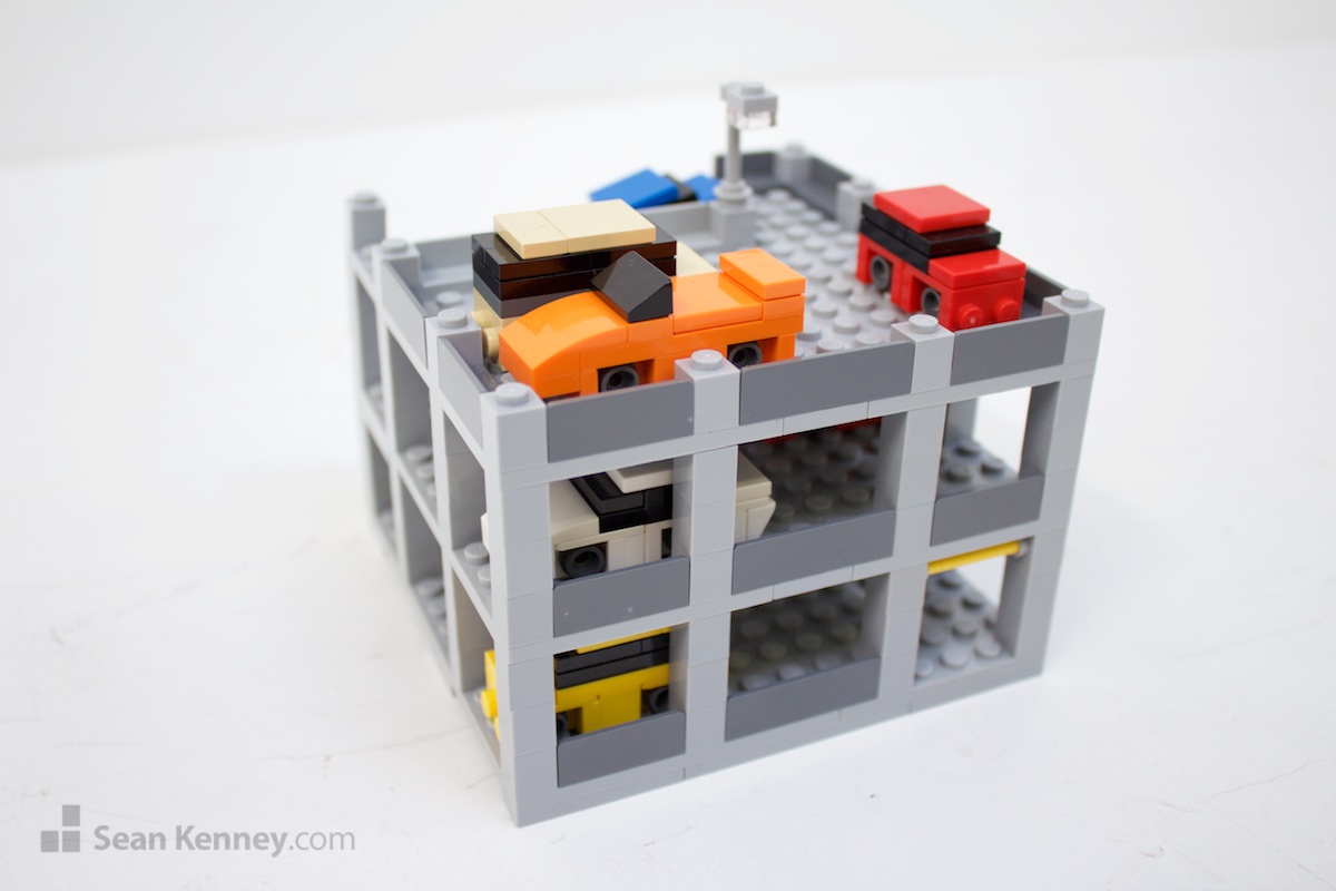 Very-tiny-parking-garage LEGO art by Sean Kenney