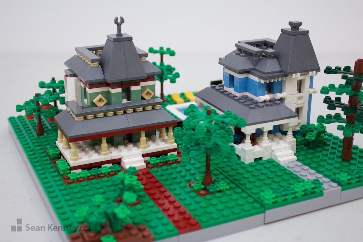Blue-and-green-victorians LEGO art by Sean Kenney