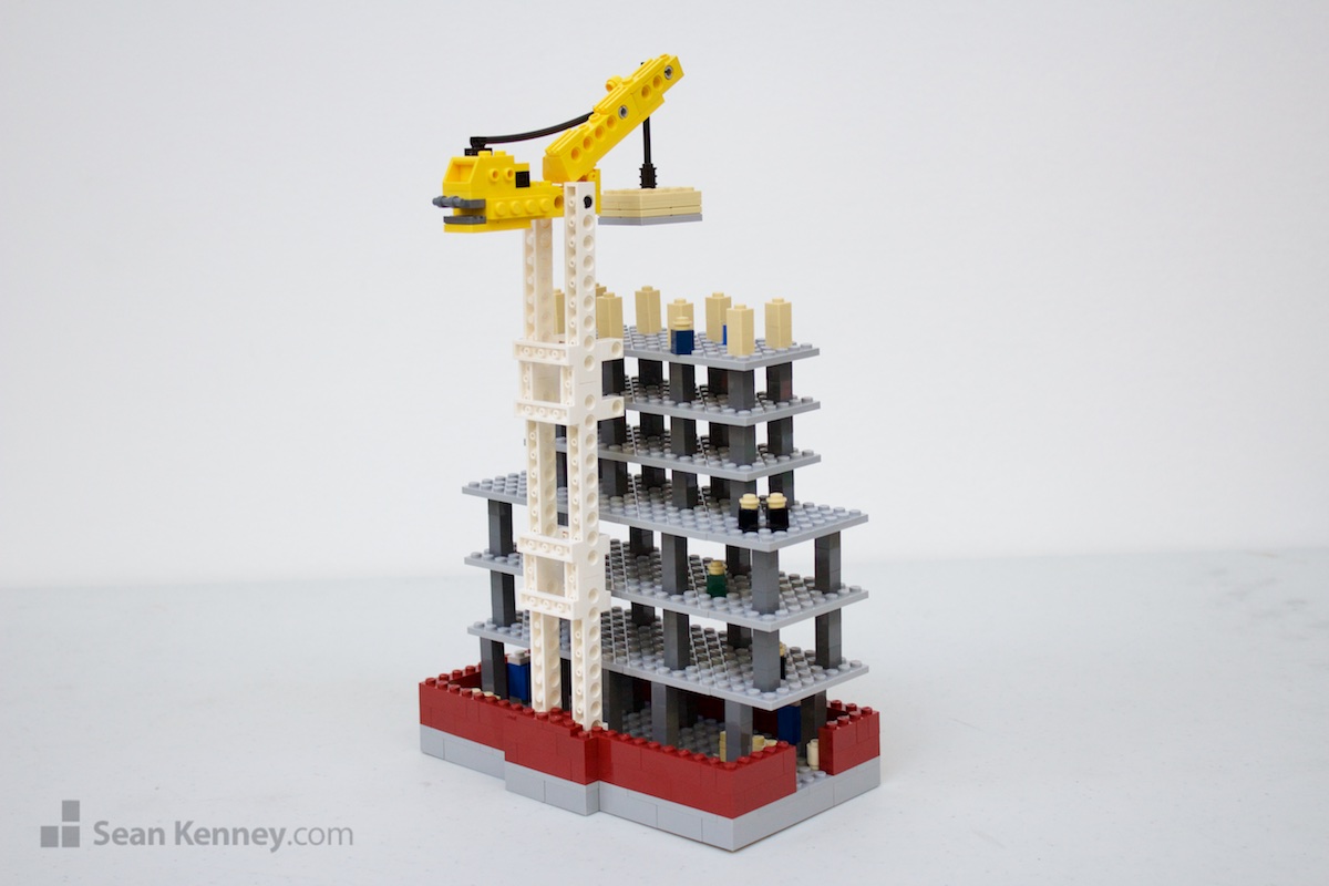 Apartment-building-under-construction LEGO art by Sean Kenney