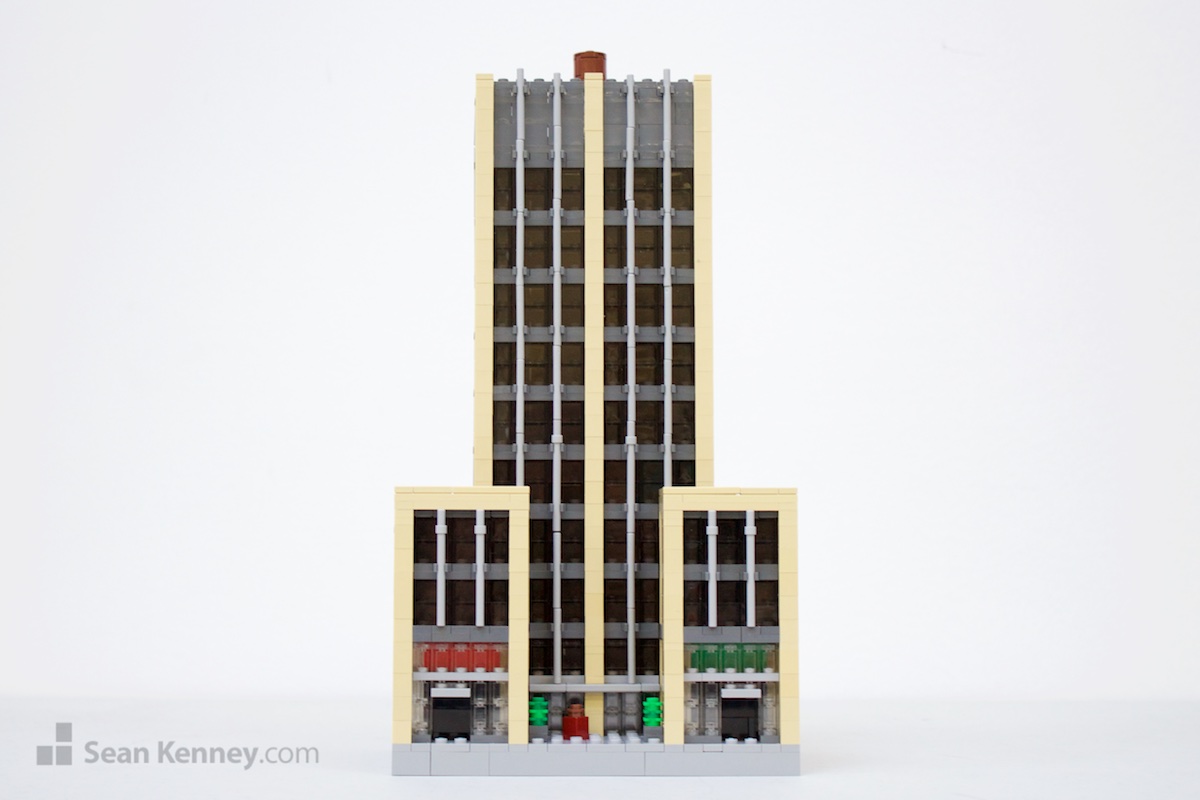 Tan-office-building LEGO art by Sean Kenney