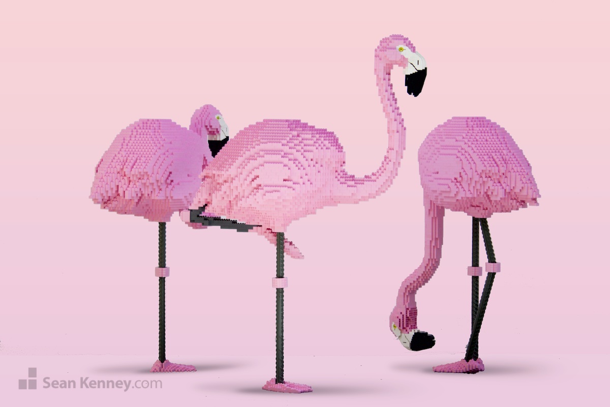 Flamingos LEGO art by Sean Kenney
