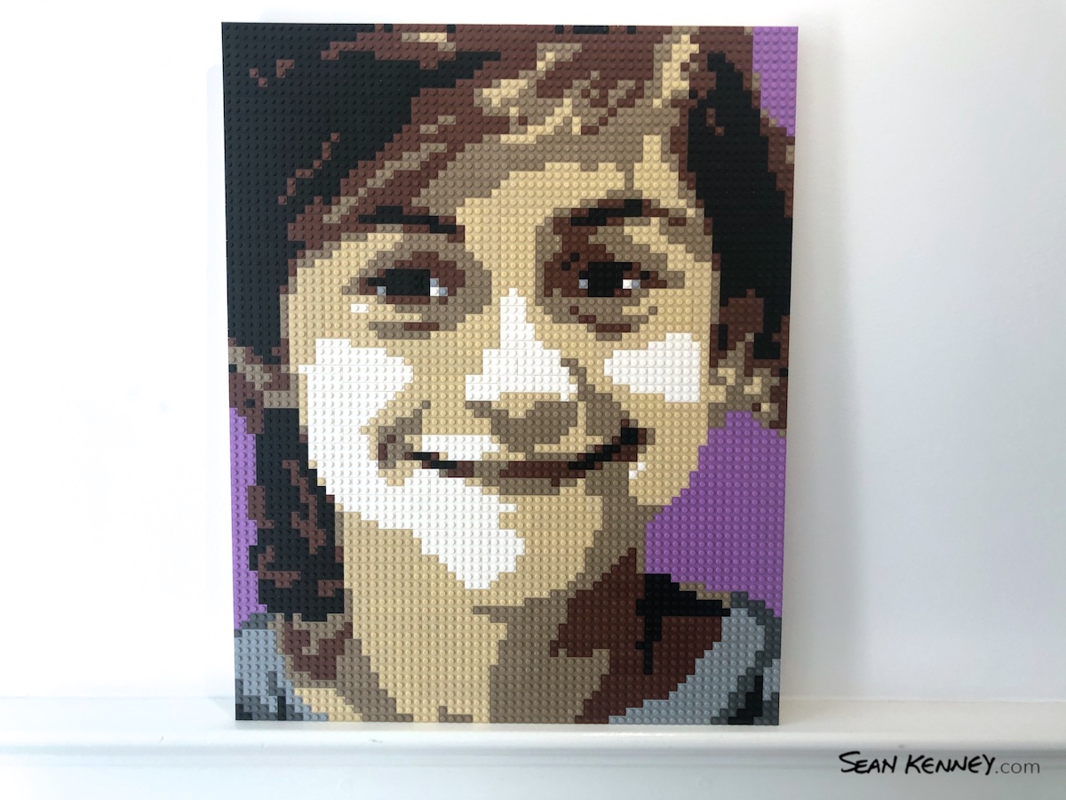 Sibling-purple LEGO art by Sean Kenney