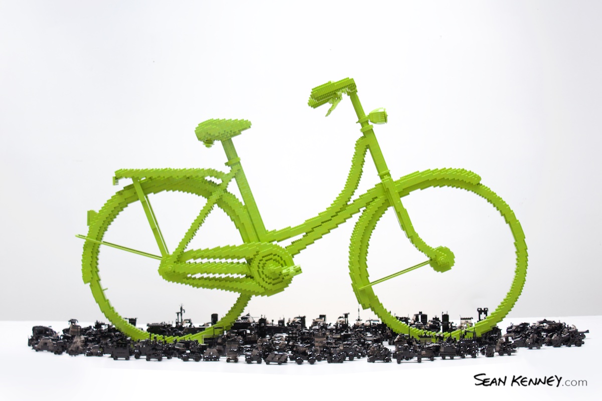 Bicycle-triumphs-traffic-2020 LEGO art by Sean Kenney