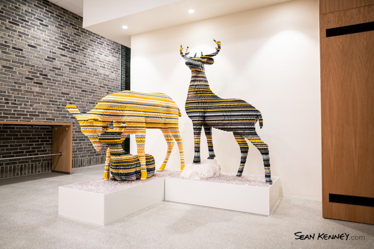 Pop-deer-family-at-lego-headquarters LEGO art by Sean Kenney