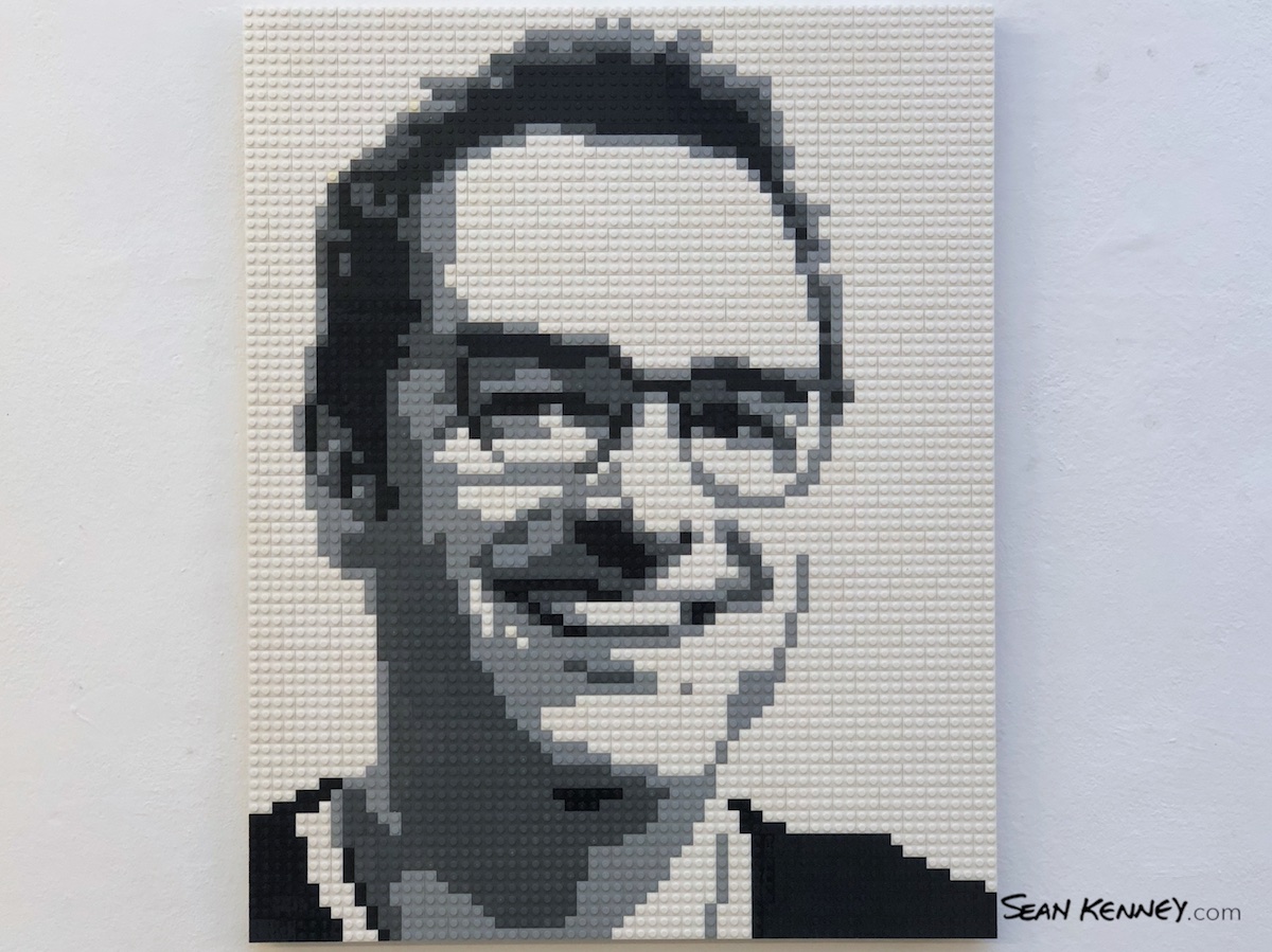 Grayscale-man-with-glasses LEGO art by Sean Kenney