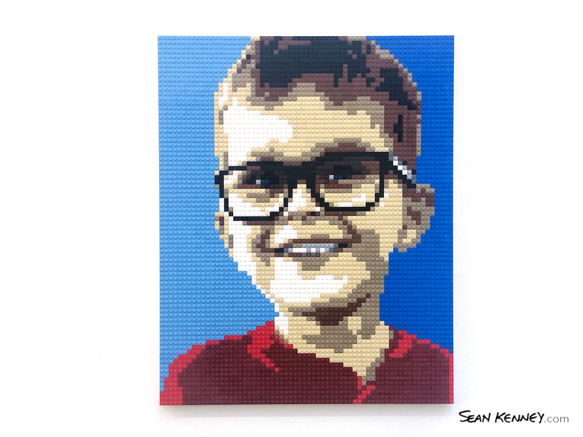 Little-boy-with-black-glasses LEGO art by Sean Kenney